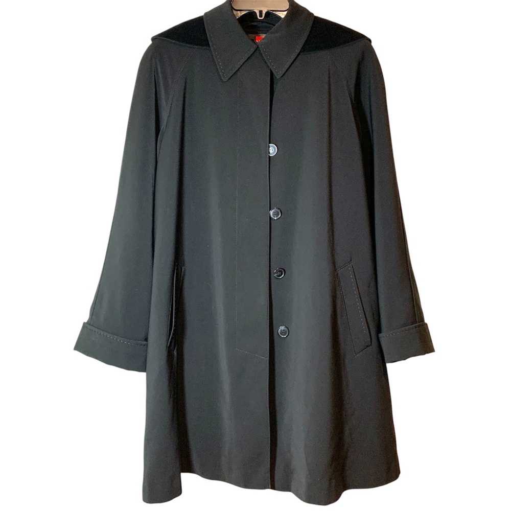 Gallery Black All-Weather Trench Coat Removable Liner & Detachable Velvet Hood S